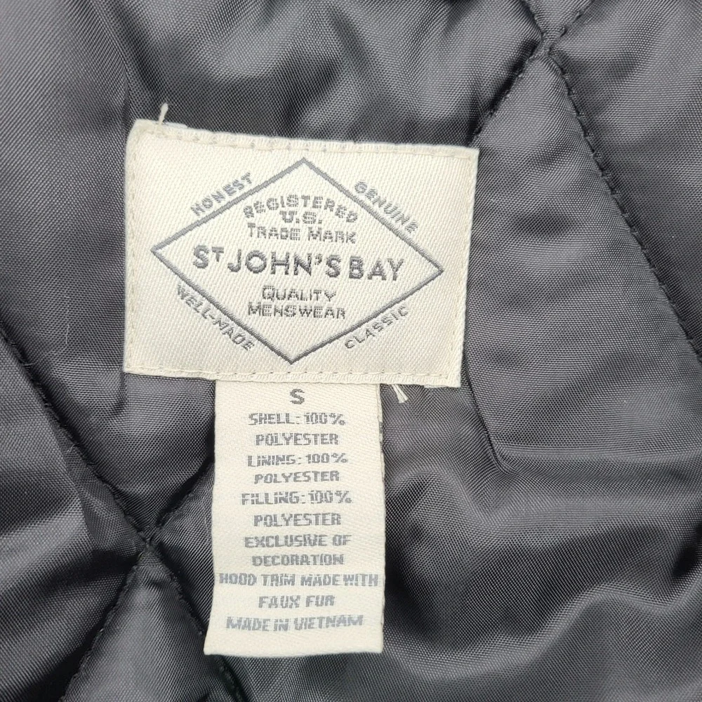 St Johns Bay Mens‎ Parka Coat Jacket Faux Fur Hood Water Resistant Navy Small